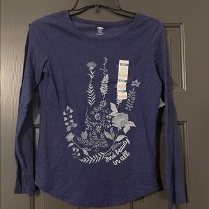 Old Navy Blue Long Sleeve Tee with Floral Design